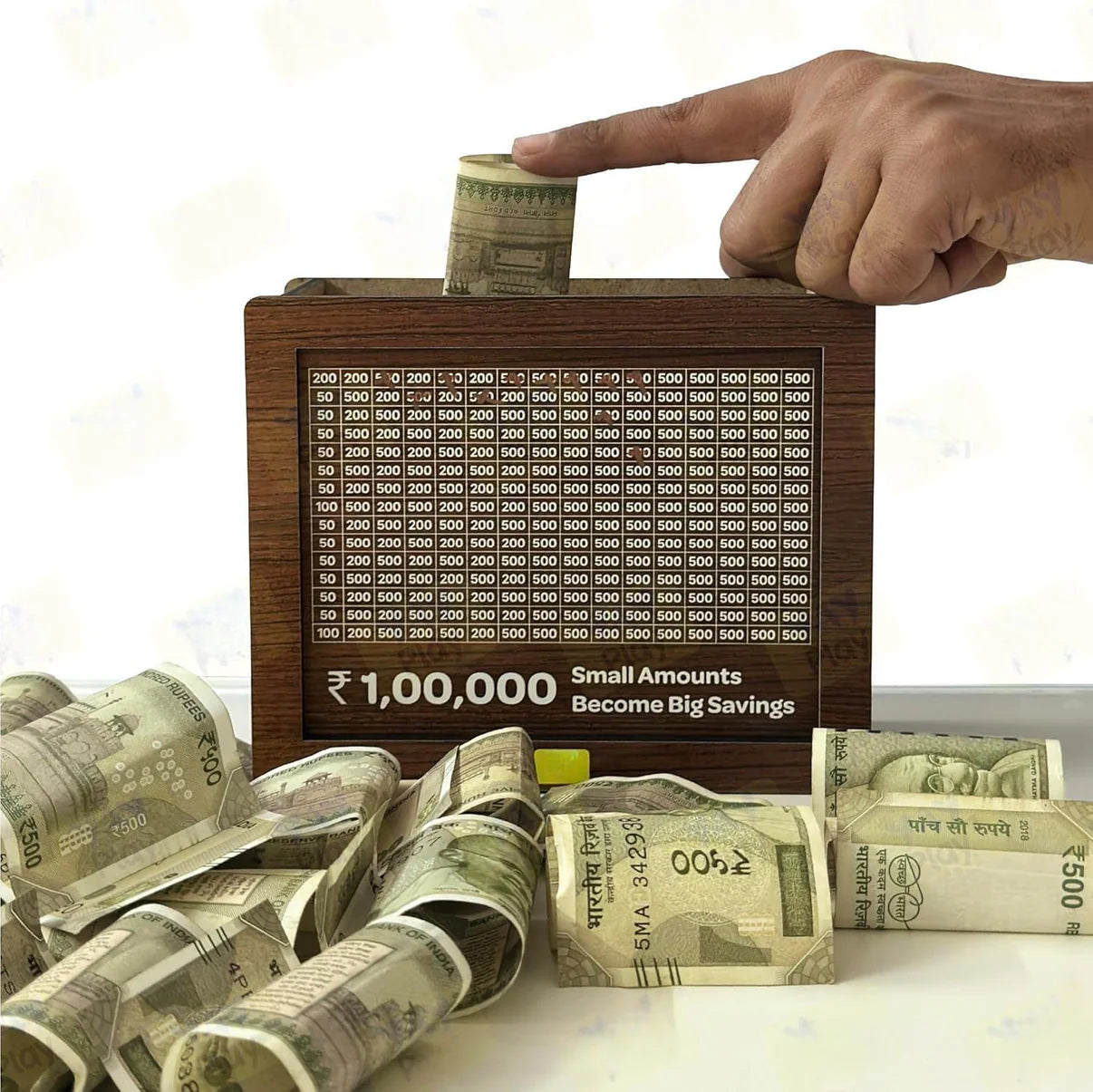 Wooden Challenge Box, Cashbox, Savings Box, Coin Piggy Bank, Money Saver