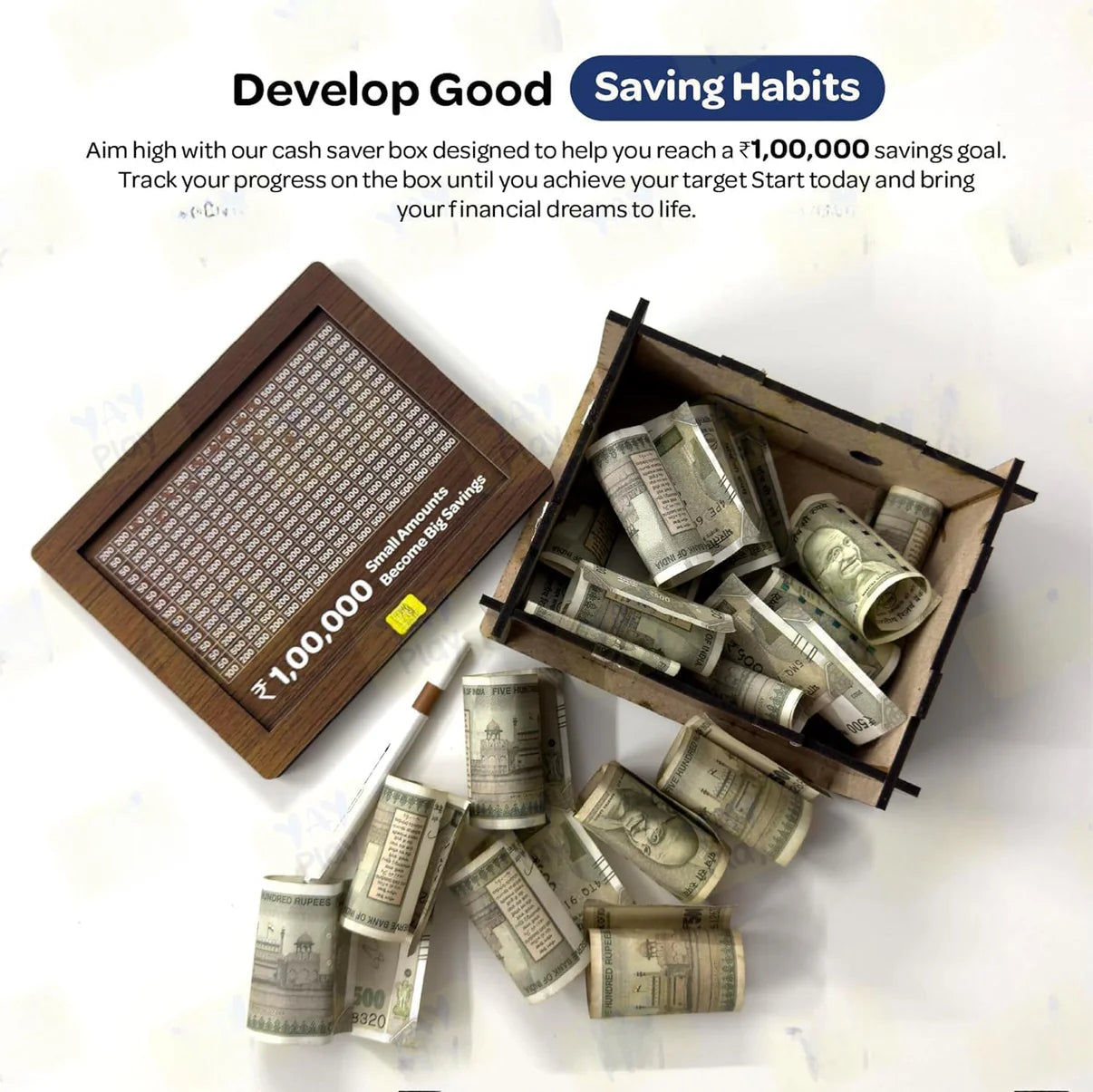 Wooden Challenge Box, Cashbox, Savings Box, Coin Piggy Bank, Money Saver