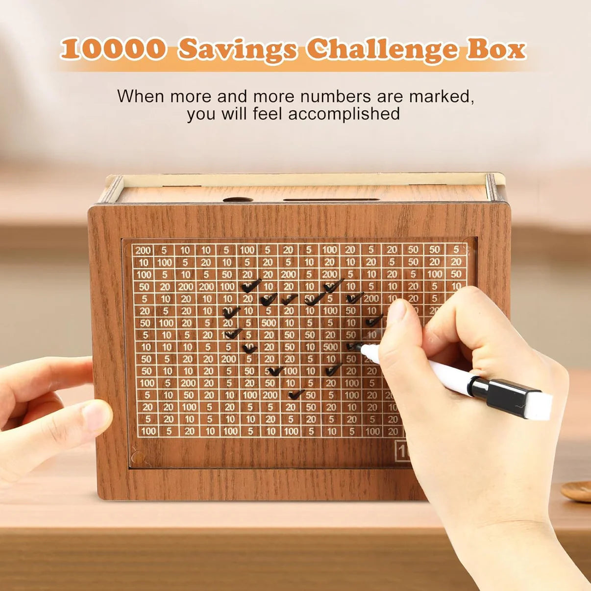 Wooden Challenge Box, Cashbox, Savings Box, Coin Piggy Bank, Money Saver