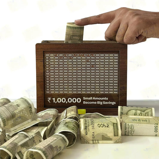 Wooden Challenge Box, Cashbox, Savings Box, Coin Piggy Bank, Money Saver