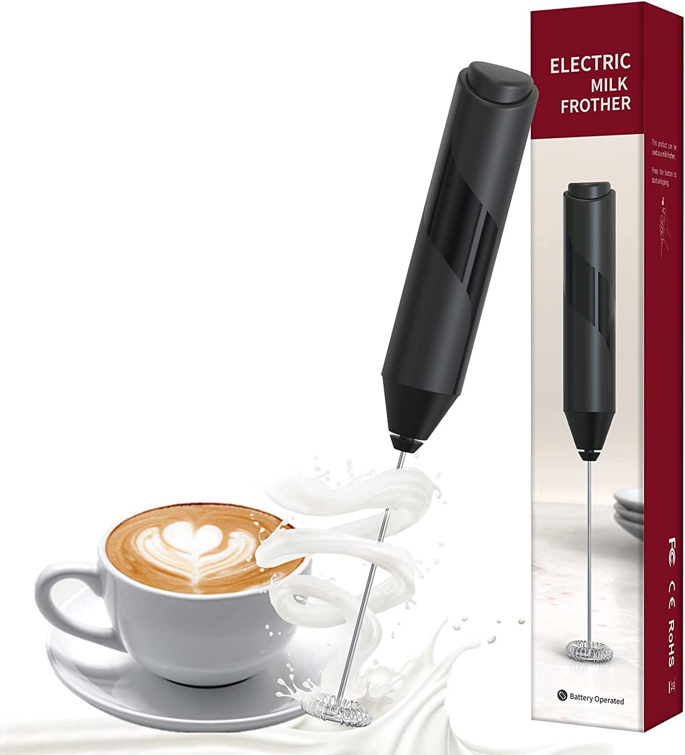 Handheld Milk Frother, Coffer Frother Handheld, Drink Mixer Electric Whisk Milk Coffer Foam Maker Battery Powered