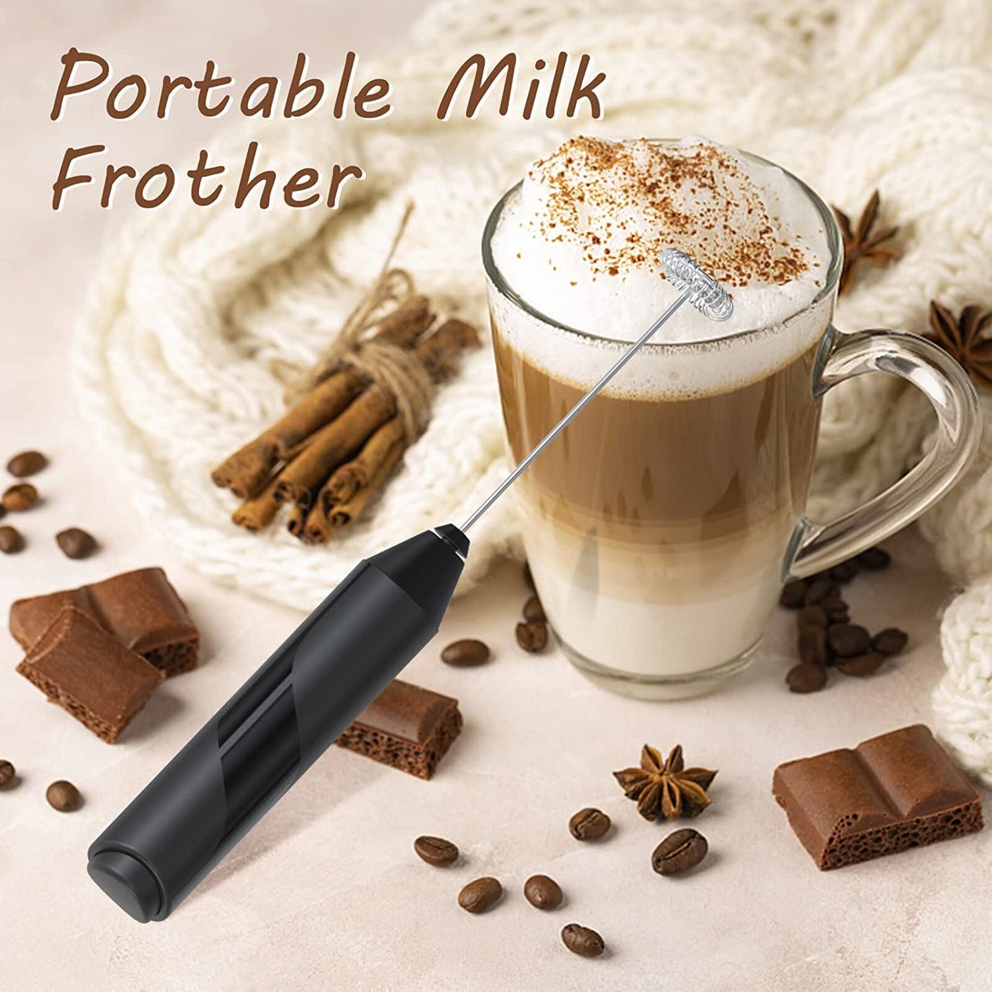 Handheld Milk Frother, Coffer Frother Handheld, Drink Mixer Electric Whisk Milk Coffer Foam Maker Battery Powered